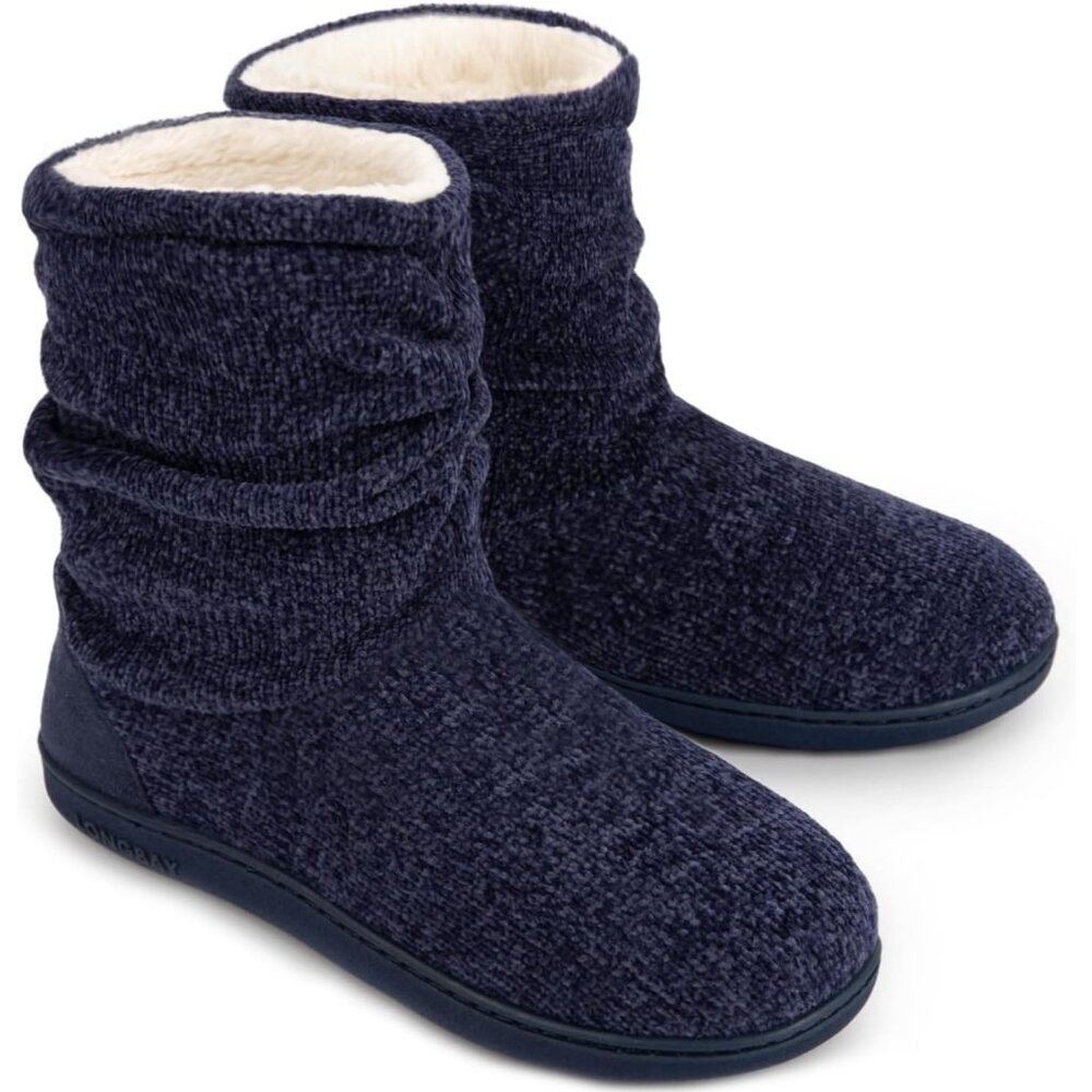 Women's Winter Warm Non Slip Knit Memory Foam Navy Blue Slipper Bootie Shoes
